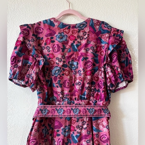 FARM Rio Floral Birds Blush Jumpsuit with Puff Sleeves Size: XL - Picture 6 of 16